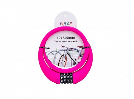 Велозамок PULSE трос Ø 12*800, силиконовый кодовый (20черн, 20син, 10фиол,10зел,10роз,10жел)